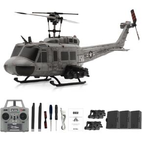 RC ERA C032 RC مروحية، 1/48 مقياس 2.4G 6CH UH-1 Huey Flybarless RC Helicopter، تثبيت جيروسكوب 6 محاور، مع تثبيت الارتفاع وطيران مقلوب ثلاثي الأبعاد للبالغين المتحمسين (بطاريتان) in Kuwait