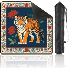 Mahjong Mat with Carrying Bag 31.5" x 31.5" Non-Slip Noise Reduction Majestic Tiger Red Flowers Ornate Border Deep Blue Table Mat for Mahjong Poker Dominoes Card Board Tile Games in Kuwait
