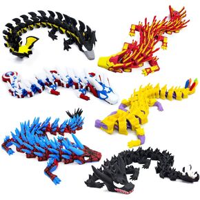 6Pcs 3D Printed Dragon, Colorful 3D Printed Flexible Articulated Dragon Fidget Toys for Home Office Desk Decor, Easter Basket Stuffers Dragon Toy Animals Party Favors for Kids in Kuwait