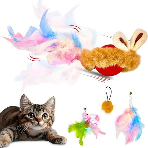 كرة لعبة تفاعلية للقطط، ألعاب قطط أوتوماتيكية للقطط الداخلية، ألعاب قطط منشطة بالحركة مع ذيلين بديلين، قابلة لإعادة الشحن عبر USB، ألعاب قطط متحركة لتمرين الإثراء (أحمر) in Saudi Arabia