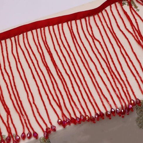 Yalulu 1 Yard Beaded Fringe Trim, 5 Inch Wide Crystal Beads Ribbon Tassel Fringe Trim, Tassel Trim Fringe Fabric DIY Craft Sewing Accessory (Red) in Saudi Arabia