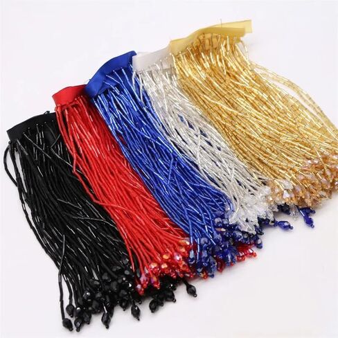 Yalulu 1 Yard Beaded Fringe Trim, 5 Inch Wide Crystal Beads Ribbon Tassel Fringe Trim, Tassel Trim Fringe Fabric DIY Craft Sewing Accessory (Red) in Saudi Arabia