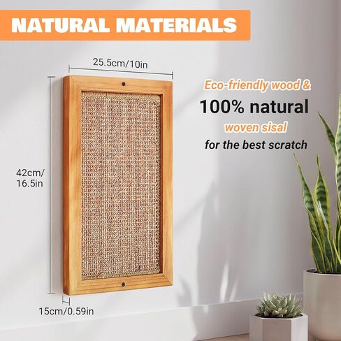 Wall Mounted Cat Scratching Post, Wooden Sisal Panel Scratcher, Natural Wood Frame with Durable Sisal Rope Surface for Cats，Space Saving Wall Furniture for Cats, Protects Furniture from Scratching in Saudi Arabia