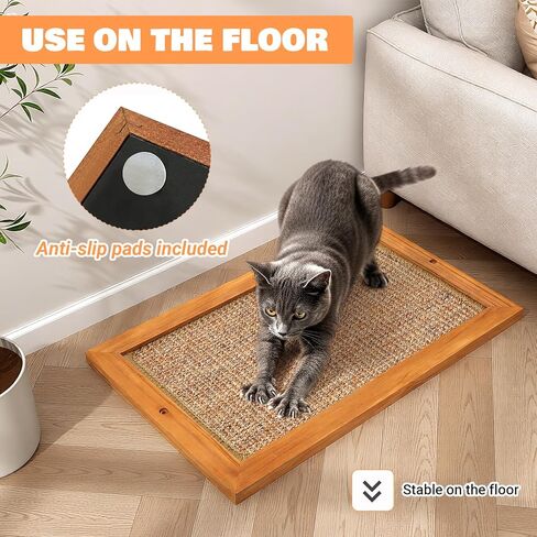 Wall Mounted Cat Scratching Post, Wooden Sisal Panel Scratcher, Natural Wood Frame with Durable Sisal Rope Surface for Cats，Space Saving Wall Furniture for Cats, Protects Furniture from Scratching in Saudi Arabia