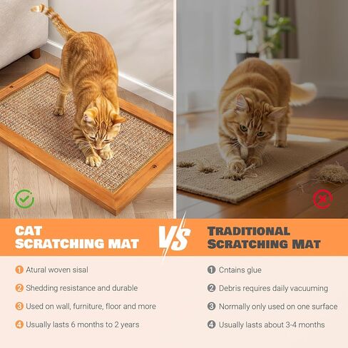 Wall Mounted Cat Scratching Post, Wooden Sisal Panel Scratcher, Natural Wood Frame with Durable Sisal Rope Surface for Cats，Space Saving Wall Furniture for Cats, Protects Furniture from Scratching in Saudi Arabia