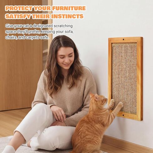 Wall Mounted Cat Scratching Post, Wooden Sisal Panel Scratcher, Natural Wood Frame with Durable Sisal Rope Surface for Cats，Space Saving Wall Furniture for Cats, Protects Furniture from Scratching in Saudi Arabia