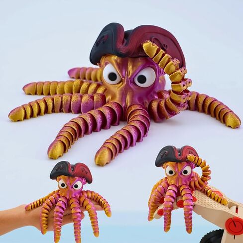 3D Printed Pirate Octopus, 3D Printed Animals, Flexible Joints 3D Octopus, Home Office Classroom Decoration, Executive Desk Decoration (Blue-Green) in Saudi Arabia