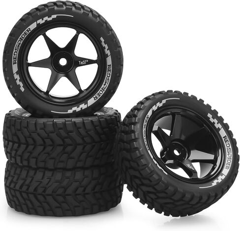 1/10 12mm RC Rally Racing Tires, daitoku RC On Road Tires and Aluminum Wheels for 1/10 Tamiya TT01 TT02 XV01 TA06 A959 PTG2 HPI KYOSHO PTG2 Traxxas - Style D (Black) in Saudi Arabia