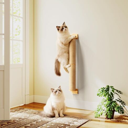 Cat Wall Scratcher Post- 24" Thicker Columns Wall Mounted Rubber Wood Sisal Scratching Post Furniture for Large Cats and Kittens in Saudi Arabia