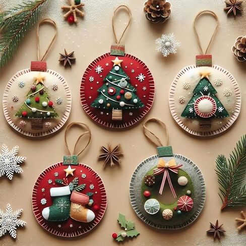 مجموعة رقعة لباد عيد الميلاد DIY، زينة عيد الميلاد اللباد، مجموعة حرفية مع أوراق لباد مسبقة القطع، مجموعة أدوات حرفية للعطلات للمتعة العائلية، صديقة للمبتدئين، زينة عيد الميلاد مصنوعة يدويًا للشجرة والمنزل (#F) in Kuwait