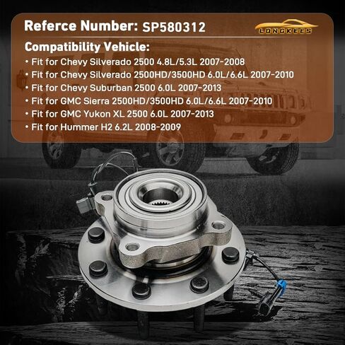 515098 مجموعة محمل محور العجلة الأمامية ذات 8 عروة مع ABS - متوافقة مع FIT 2007–2013 Silverado 2500HD 3500HD، Sierra 2500HD، Yukon XL 2500، Hummer H2 - OE استبدال SP580312 in Saudi Arabia