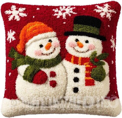 Latch Hook Pillow Kit Two Christmas Snowman Printed Pillow Cover DIY Crochet Yarn Hooking Pillowcase for Hobby and Home Decor 43x43cm-52 in Saudi Arabia