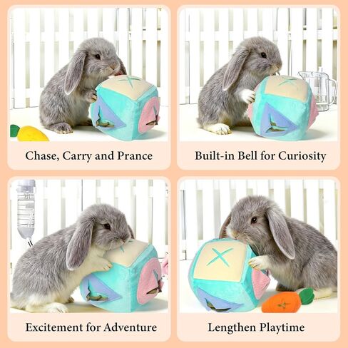 Large Rabbit Foraging Toy with Bell, Washable Puzzle Feed Game Rabbit Toy for Bunnies Boredom, Snuffle Ball Treat Dispenser Exercise Bunny Enrichment Toys, Bunny Toys for Indoor Bunnies(Blue) in Kuwait