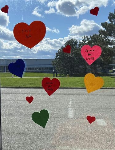 SHAPES ETC. 15 Pcs Tri-Color Heart Super Cut-Outs 8x10in, Construction Paper Shapes, Bulletin Board Decorations, DIY Crafts, Valentine's Day, Holiday Decor, Wall Cutouts, Made in USA in Saudi Arabia