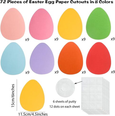 72 Pack Easter Egg Paper Cutouts, 6 Inch Large Egg Shape Cardstock Die Cuts, Assorted Colors for Spring Party Decor, Bulletin Board, DIY Crafts & Event Decoration in Saudi Arabia