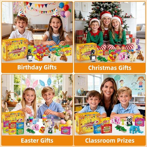 هدايا الحفلات للأطفال - 24 عبوة من 72 لعبة مكعبات بناء على شكل حيوانات من أجل حشو أكياس الهدايا وجوائز الفصل الدراسي لعيد الفصح، مجموعة بناء صغيرة، هدايا حفلات أعياد الميلاد للأولاد والبنات من سن 6 إلى 12 عامًا in Kuwait