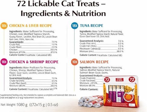 مكافآت القطط القابلة لللعق | أنابيب ضغط كريمية 0.5 أونصة لكل منها | وجبة خفيفة للقطط غنية بالبروتين وخالية من الحبوب ومرطبة | إطعام يدوي أو تقديم | غني بالأحماض الأمينية، مزيج من 4 نكهات - 72 عبوة متنوعة in Saudi Arabia