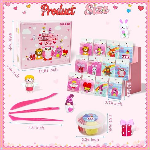 مجموعة الطين الجاف بالهواء لعيد الحب للأطفال - 12 صندوقًا من مجموعات الحرف اليدوية المصنوعة من الطين مع أدوات النحت والبرامج التعليمية لتبادل الهدايا في الفصل الدراسي، ومفضلات الحفلات، والأنشطة الفنية وهدايا عيد الحب in Kuwait