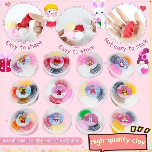 مجموعة الطين الجاف بالهواء لعيد الحب للأطفال - 12 صندوقًا من مجموعات الحرف اليدوية المصنوعة من الطين مع أدوات النحت والبرامج التعليمية لتبادل الهدايا في الفصل الدراسي، ومفضلات الحفلات، والأنشطة الفنية وهدايا عيد الحب in Kuwait