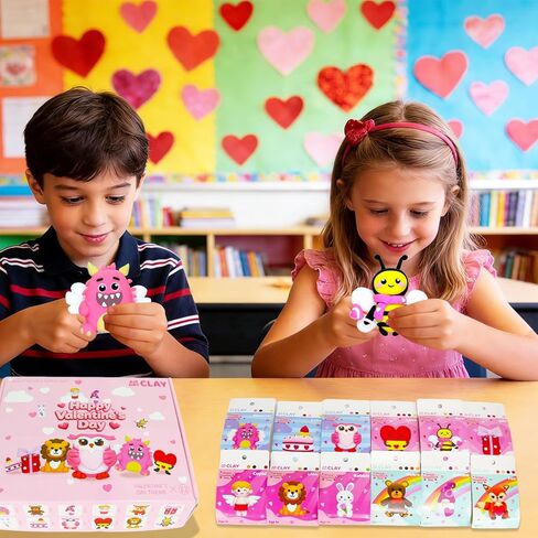 مجموعة الطين الجاف بالهواء لعيد الحب للأطفال - 12 صندوقًا من مجموعات الحرف اليدوية المصنوعة من الطين مع أدوات النحت والبرامج التعليمية لتبادل الهدايا في الفصل الدراسي، ومفضلات الحفلات، والأنشطة الفنية وهدايا عيد الحب in Kuwait