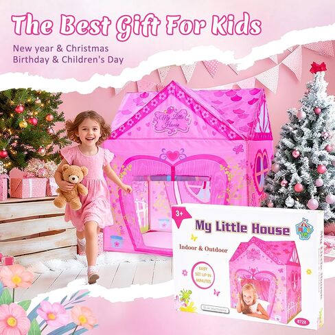 خيمة لعب وردية اللون من PLAY 10 Princess Castle Kids، بيت لعب تظاهري قابل للطي للفتيات في الأماكن المغلقة والمفتوحة، سهلة الطي للخلف، 37 * 28 * 40 بوصة، كبيرة بما يكفي لـ 2-3 أطفال صغار يلعبون معًا in Saudi Arabia
