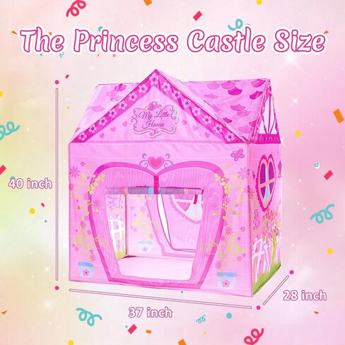 خيمة لعب وردية اللون من PLAY 10 Princess Castle Kids، بيت لعب تظاهري قابل للطي للفتيات في الأماكن المغلقة والمفتوحة، سهلة الطي للخلف، 37 * 28 * 40 بوصة، كبيرة بما يكفي لـ 2-3 أطفال صغار يلعبون معًا in Saudi Arabia