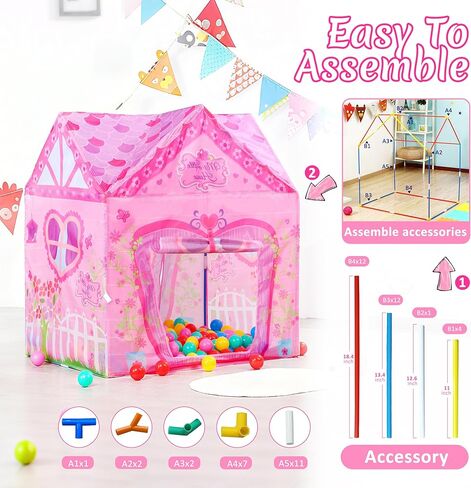 خيمة لعب وردية اللون من PLAY 10 Princess Castle Kids، بيت لعب تظاهري قابل للطي للفتيات في الأماكن المغلقة والمفتوحة، سهلة الطي للخلف، 37 * 28 * 40 بوصة، كبيرة بما يكفي لـ 2-3 أطفال صغار يلعبون معًا in Saudi Arabia