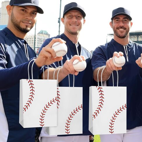 Hxezoc 12 Pieces Baseball Gift Bags with Handle, Paper Treat Candy Bag Sport Favor Bags For Baseball Theme Birthday Party Decoration Supplies in Saudi Arabia
