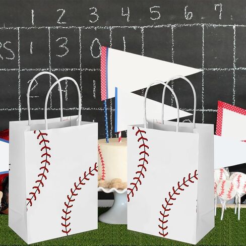 Hxezoc 12 Pieces Baseball Gift Bags with Handle, Paper Treat Candy Bag Sport Favor Bags For Baseball Theme Birthday Party Decoration Supplies in Saudi Arabia