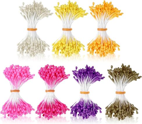 1050Pcs Flower Stamens for Crafts, 3mm Stamens for Flowers Making, Double-Heads Artificial Floral Pistil for DIY Craft, Wedding, Party, Home, Scrapbook Decoration in Saudi Arabia