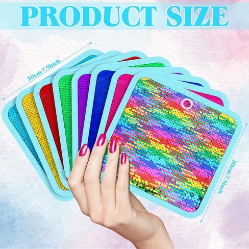 VitalCozy 8 Pieces Sequin Sensory Mats Sequin Fabric Wall Panel 8" Assorted Tactile Flip Sensory Tiles Pads Play Mat Educational Fabric for Tactile Play in Saudi Arabia