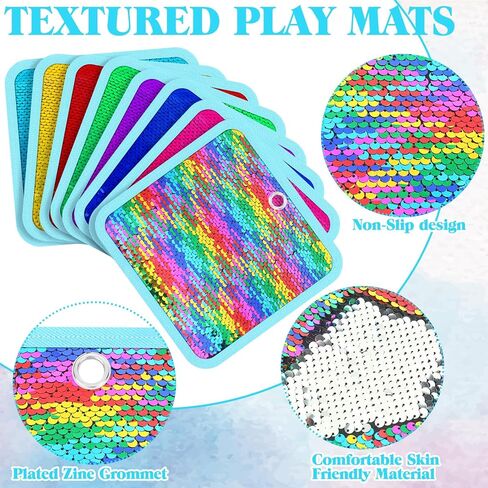 VitalCozy 8 Pieces Sequin Sensory Mats Sequin Fabric Wall Panel 8" Assorted Tactile Flip Sensory Tiles Pads Play Mat Educational Fabric for Tactile Play in Saudi Arabia