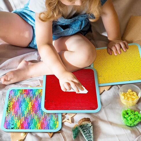 VitalCozy 8 Pieces Sequin Sensory Mats Sequin Fabric Wall Panel 8" Assorted Tactile Flip Sensory Tiles Pads Play Mat Educational Fabric for Tactile Play in Saudi Arabia