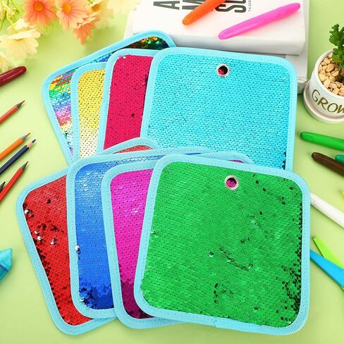 VitalCozy 8 Pieces Sequin Sensory Mats Sequin Fabric Wall Panel 8" Assorted Tactile Flip Sensory Tiles Pads Play Mat Educational Fabric for Tactile Play in Saudi Arabia