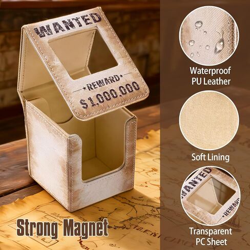 Wanted Poster Themed Deck Box with Commander Display, MTG Card Deck Case Fit 120 Single Sleeved Cards, PU Leather Magnetic Card Storage Box with 2 Dividers, Compatible with One Piece/TCG in Kuwait