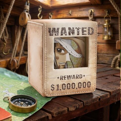 Wanted Poster Themed Deck Box with Commander Display, MTG Card Deck Case Fit 120 Single Sleeved Cards, PU Leather Magnetic Card Storage Box with 2 Dividers, Compatible with One Piece/TCG in Kuwait