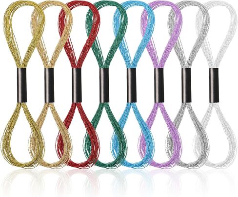 8 Skeins Metallic Embroidery Floss, Glitter Embroidery Thread String Sewing Threads for DIY Crafts, Cross Stitch, Art Supplies and Sewing Projects, 8 Colors 8m Each in Kuwait