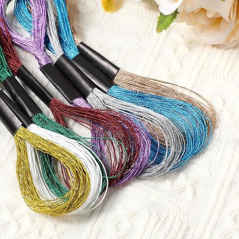 8 Skeins Metallic Embroidery Floss, Glitter Embroidery Thread String Sewing Threads for DIY Crafts, Cross Stitch, Art Supplies and Sewing Projects, 8 Colors 8m Each in Kuwait