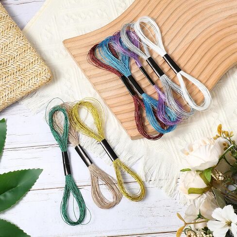 8 Skeins Metallic Embroidery Floss, Glitter Embroidery Thread String Sewing Threads for DIY Crafts, Cross Stitch, Art Supplies and Sewing Projects, 8 Colors 8m Each in Kuwait