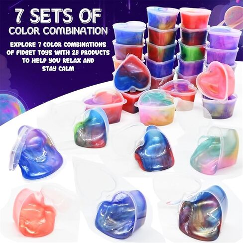 28 Pack Galaxy Slimes Set, Heart Slime Stress Relief for Kids Boys Girls Valentines Day Classroom School Exchange Birthday Gifts Game Prizes in Kuwait