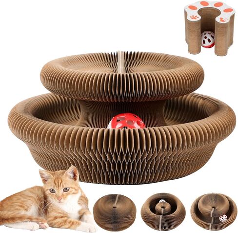 Kitty Kurlz Magic Organ Cat Scratch Board, Foldable Accordion Cat Toy With Ball, Interactive Mental Physical Exercise for Cats, Brown in Saudi Arabia