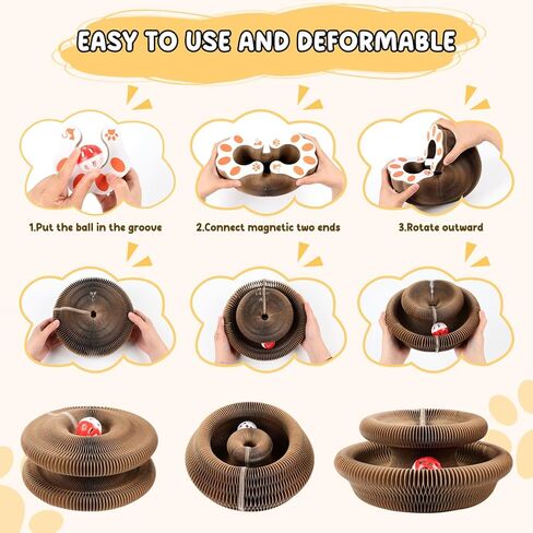 Kitty Kurlz Magic Organ Cat Scratch Board, Foldable Accordion Cat Toy With Ball, Interactive Mental Physical Exercise for Cats, Brown in Saudi Arabia