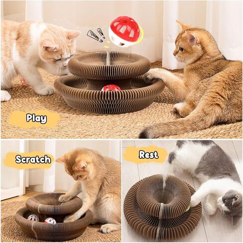 Kitty Kurlz Magic Organ Cat Scratch Board, Foldable Accordion Cat Toy With Ball, Interactive Mental Physical Exercise for Cats, Brown in Saudi Arabia