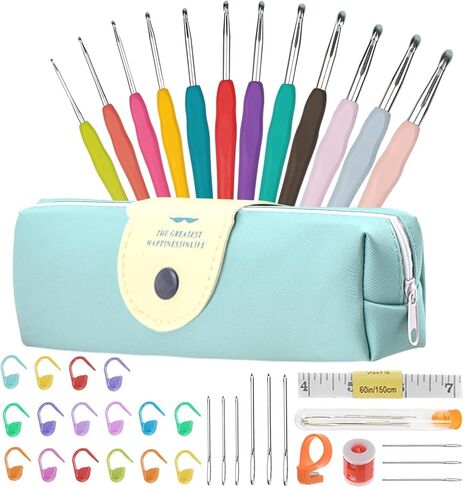 41Pack Crochet Hooks Set,Knitting Accessories Tools with Case,Aluminum Knitting Needle,Ergonomic Soft Grip Handles, 2.0mm-8.0mm in Saudi Arabia