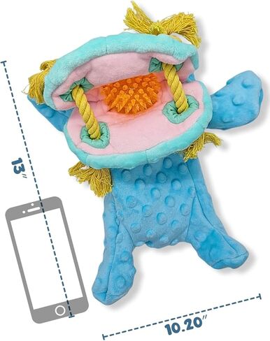 4 in 1 Squeaky Dog Toy-No Stuffing Dog Toy-Squeaker,Ropes & Surprise ball-like play item for Small Medium Large Breed-for Chewing,Teething&Fetch-Durable Pet-Safe Materials-Blue Plush Hippo in Gift box in Saudi Arabia