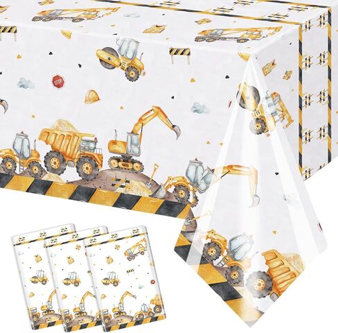 3PCS Truck Plastic Birthday Party Tablecloths Construction Disposable Table Cloth Yellow Dump Truck Themed Table Cover for Kids Boy Parties Baby Showers Supplies in Saudi Arabia