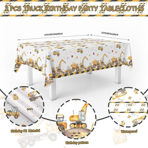 3PCS Truck Plastic Birthday Party Tablecloths Construction Disposable Table Cloth Yellow Dump Truck Themed Table Cover for Kids Boy Parties Baby Showers Supplies in Saudi Arabia