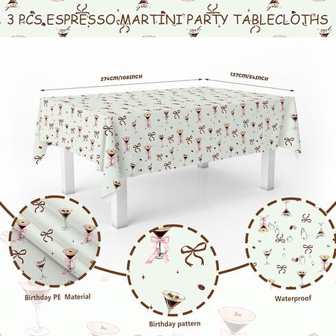 3 Pcs Espresso Martini Tablecloth A Tini Bit Older Birthday Table Covers Coffee Martini Themed Disposable Table Cloth Bachelorette Bridal Shower Party Supplies in Saudi Arabia