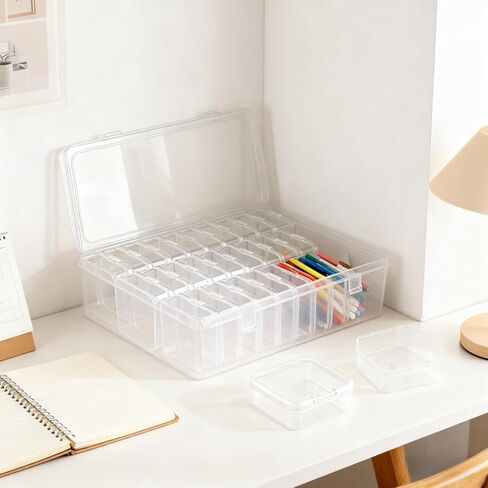 1PC Storage Organizer Box Transparent Plastic with 30 Small Compartments, Removable Dividers, Stackable for Jewelry Craft Hardware, White in Saudi Arabia