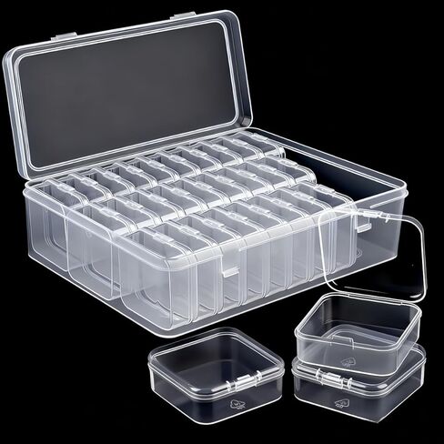 1PC Storage Organizer Box Transparent Plastic with 30 Small Compartments, Removable Dividers, Stackable for Jewelry Craft Hardware, White in Saudi Arabia
